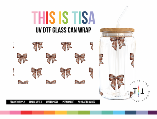 UV DTF Can Glass 16 oz Wrap:  Football bows