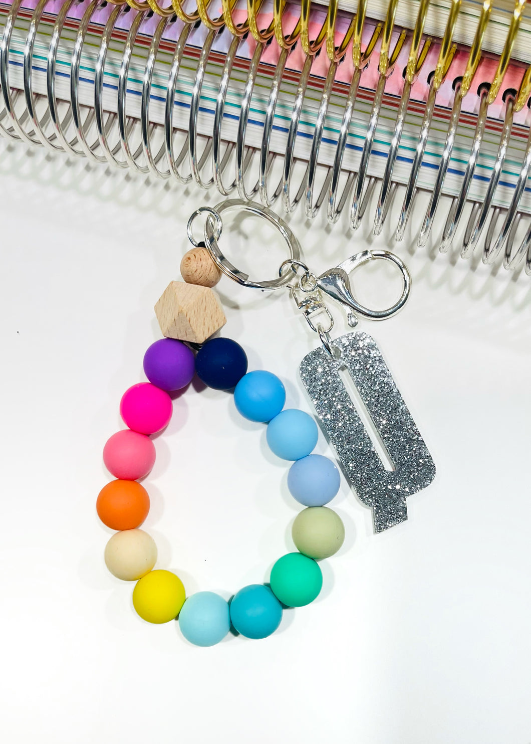 Silicone Beaded Keychain:  Rainbow